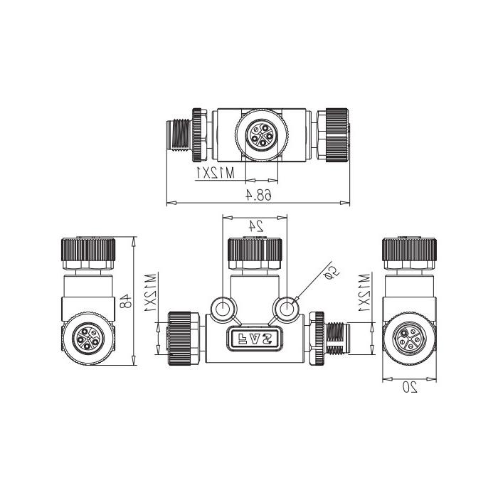 M12 5Pin公头/2M12 5Pin母头、L扣、T型连接器、64L555