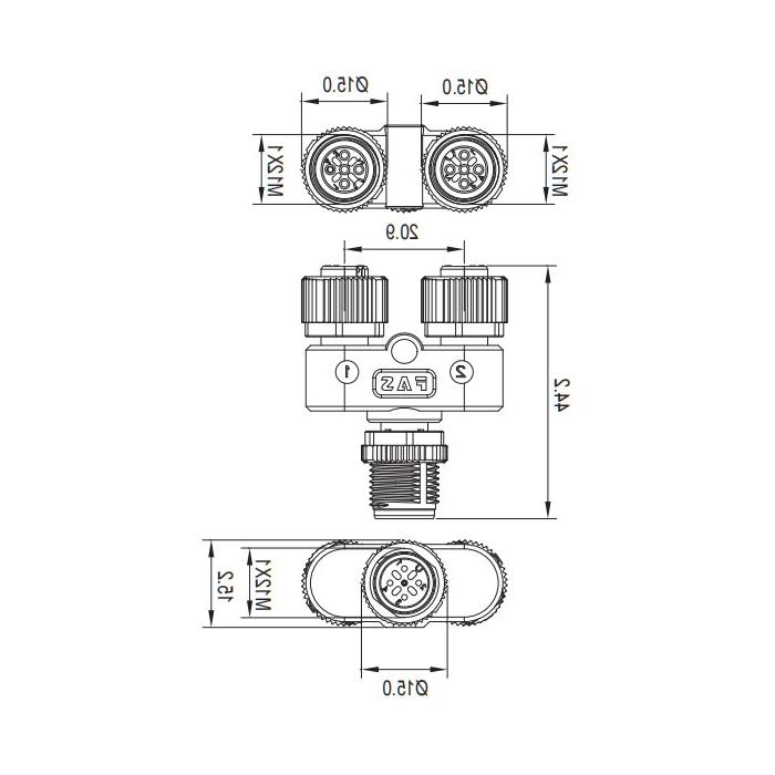 M12 4Pin公头/2M12 3Pin母头、Y型插接器、644491