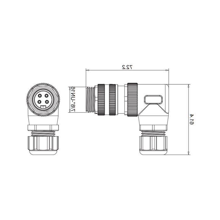 7/8”4Pin、公头90°、螺钉连接、0PF063