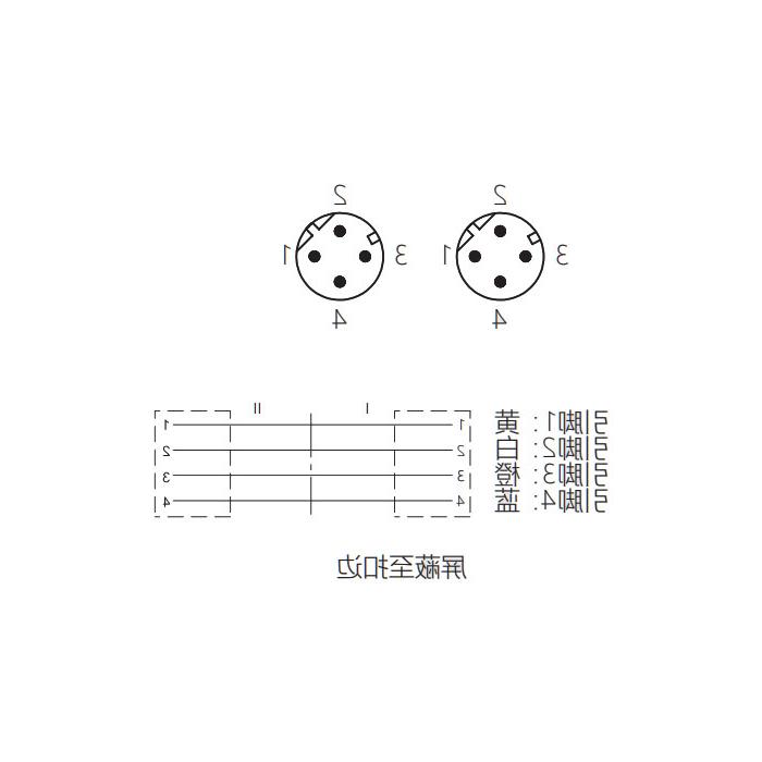 M12 4Pin 公头直型转公头直型、D-coded、双端预铸PVC非柔性电缆、带屏蔽、绿色护套、0C4121-XXX