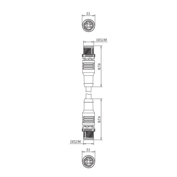 M12 4Pin 公头直型转公头直型、D-coded、双端预铸PVC非柔性电缆、带屏蔽、绿色护套、0C4121-XXX