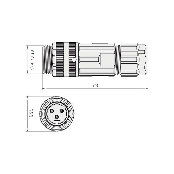 7/8” 3Pin、公头直型、螺钉连接、0PF101