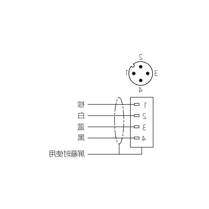 M12 4Pin, straight male head, high temperature resistance 120℃, single-end precast PUR flexible cable, black sheath, 64H141-XXX